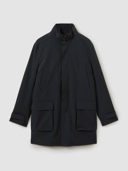 Reiss Featured - Hybrid Removable Funnel Neck Overcoat in Navy