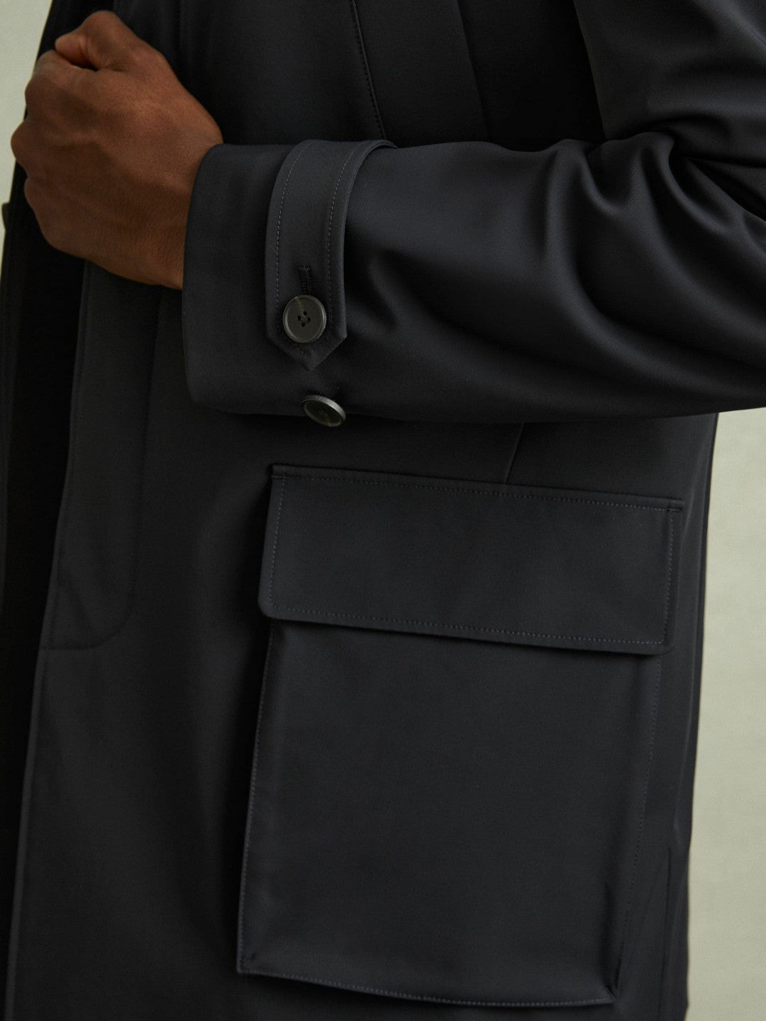Reiss Featured - Hybrid Removable Funnel Neck Overcoat in Navy