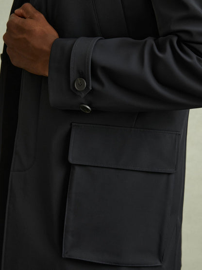 Reiss Featured - Hybrid Removable Funnel Neck Overcoat in Navy