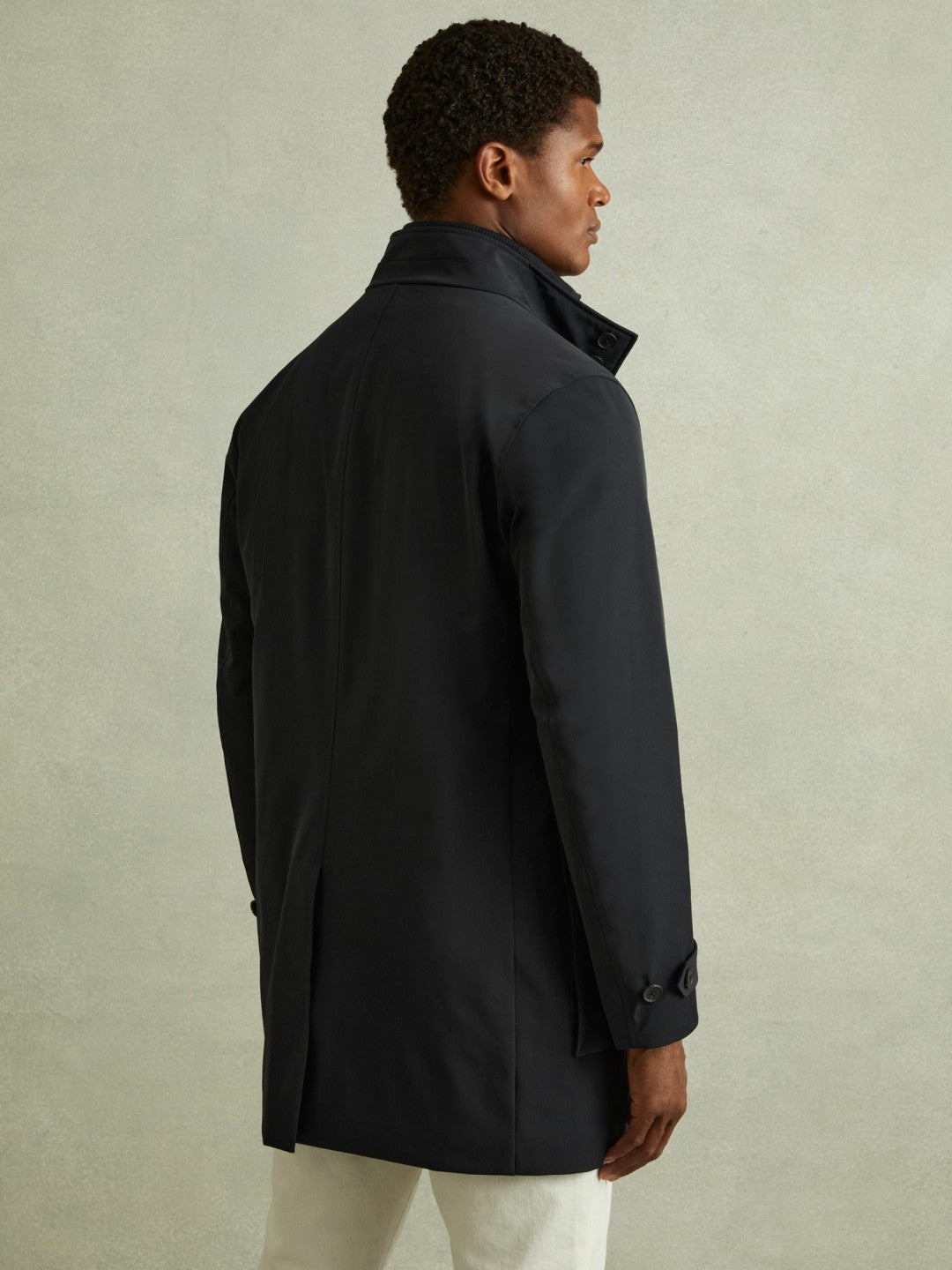 Reiss Featured - Hybrid Removable Funnel Neck Overcoat in Navy