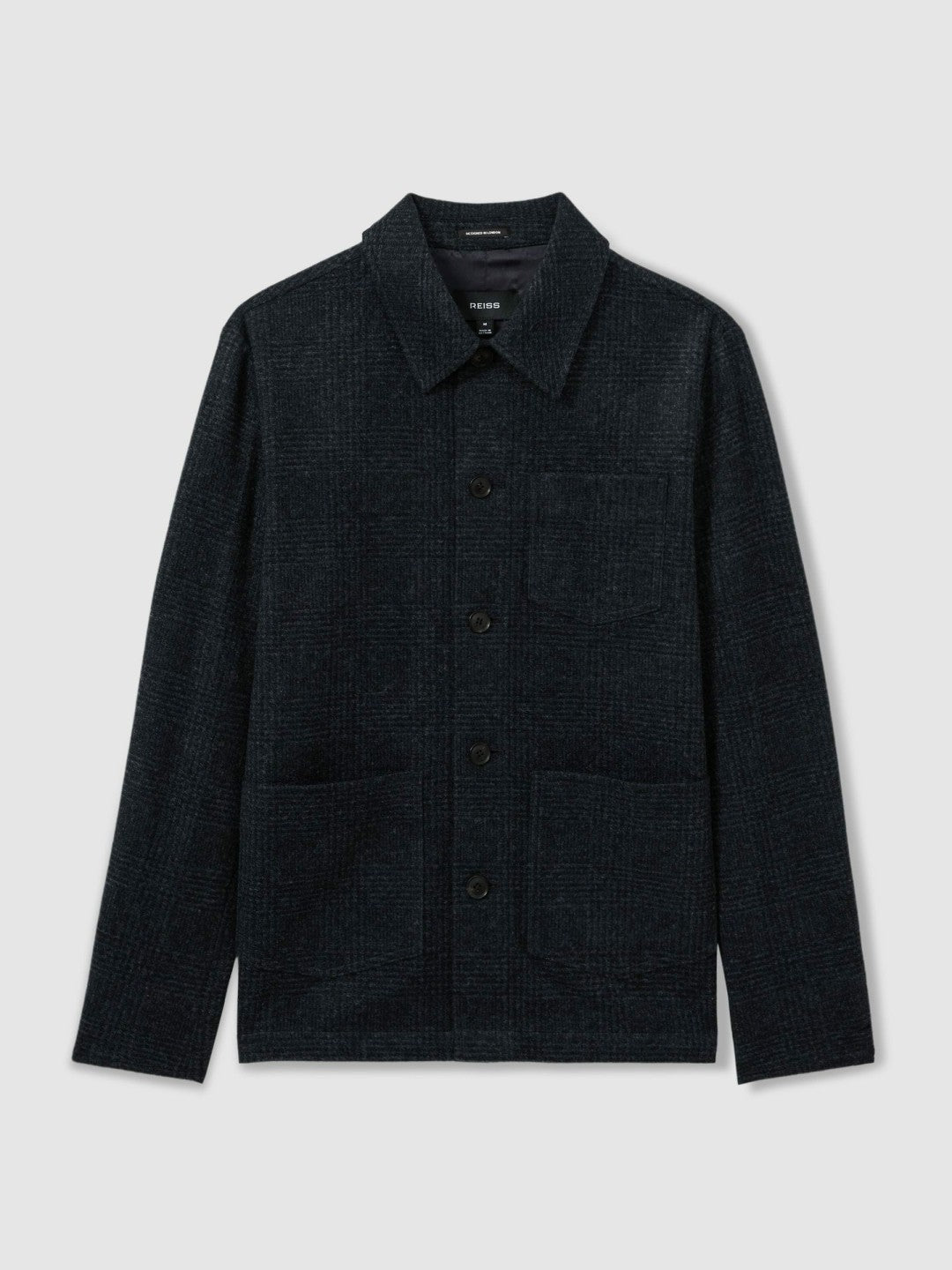 Reiss Affordable - Checked Button Through Worker Jacket in Navy Melange