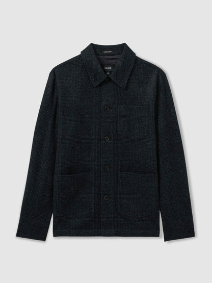 Reiss Affordable - Checked Button Through Worker Jacket in Navy Melange