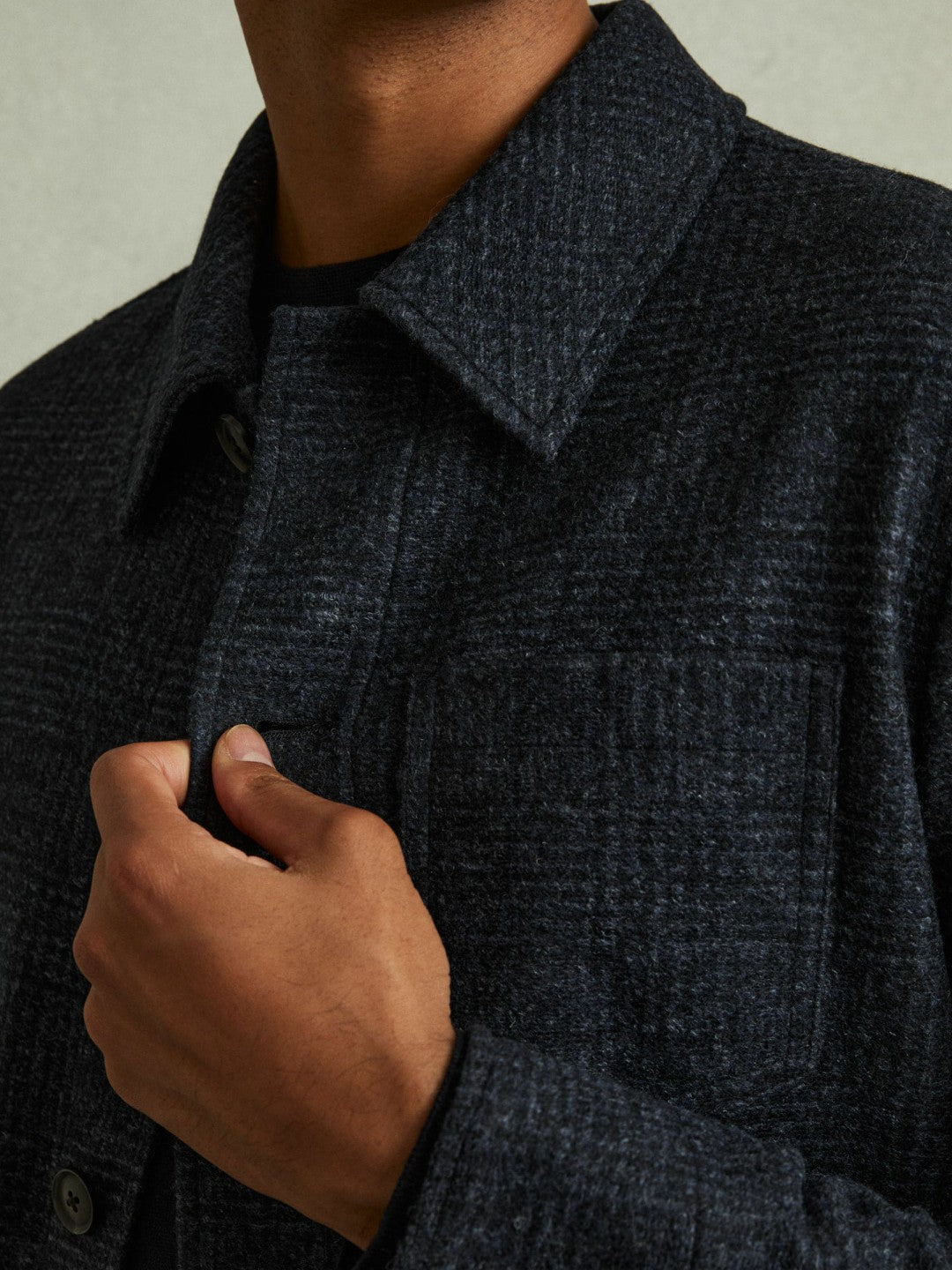 Reiss Affordable - Checked Button Through Worker Jacket in Navy Melange