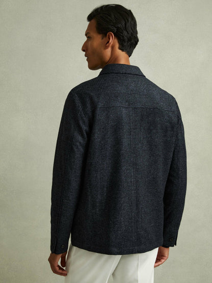 Reiss Affordable - Checked Button Through Worker Jacket in Navy Melange