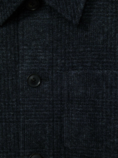Reiss Affordable - Checked Button Through Worker Jacket in Navy Melange