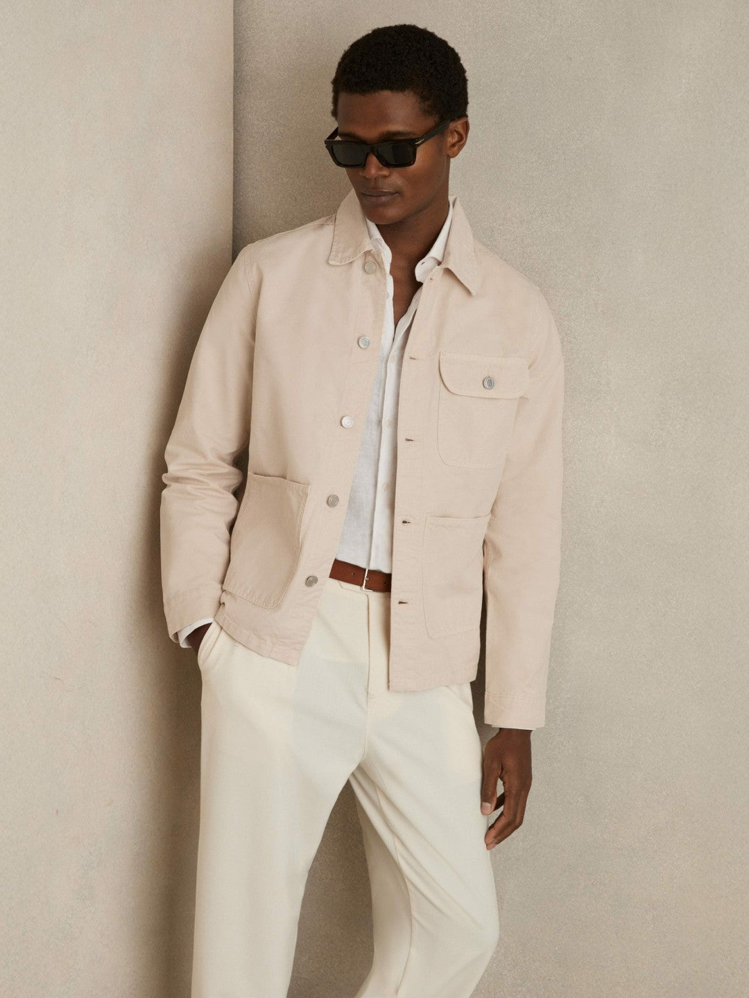 Reiss Featured - Cotton Worker Jacket in Stone