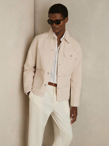 Reiss Featured - Cotton Worker Jacket in Stone