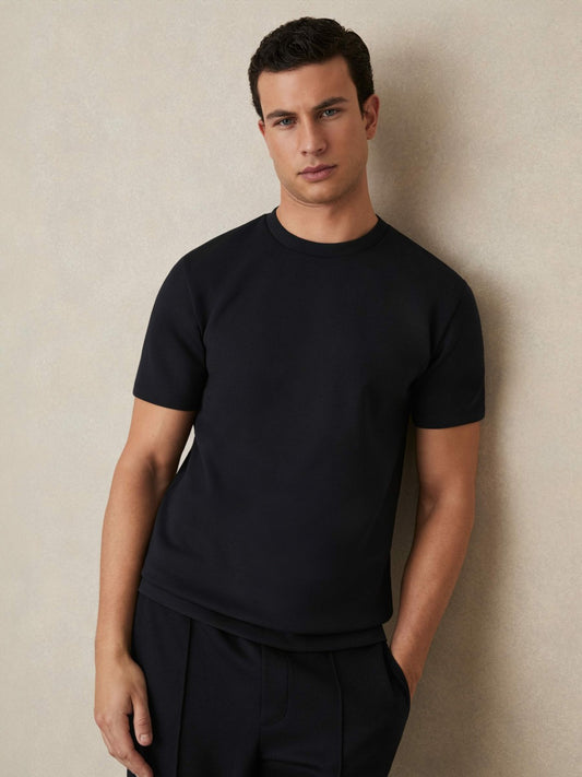 Reiss Featured - Interlock Jersey Crew Neck T-Shirt in Navy Blue