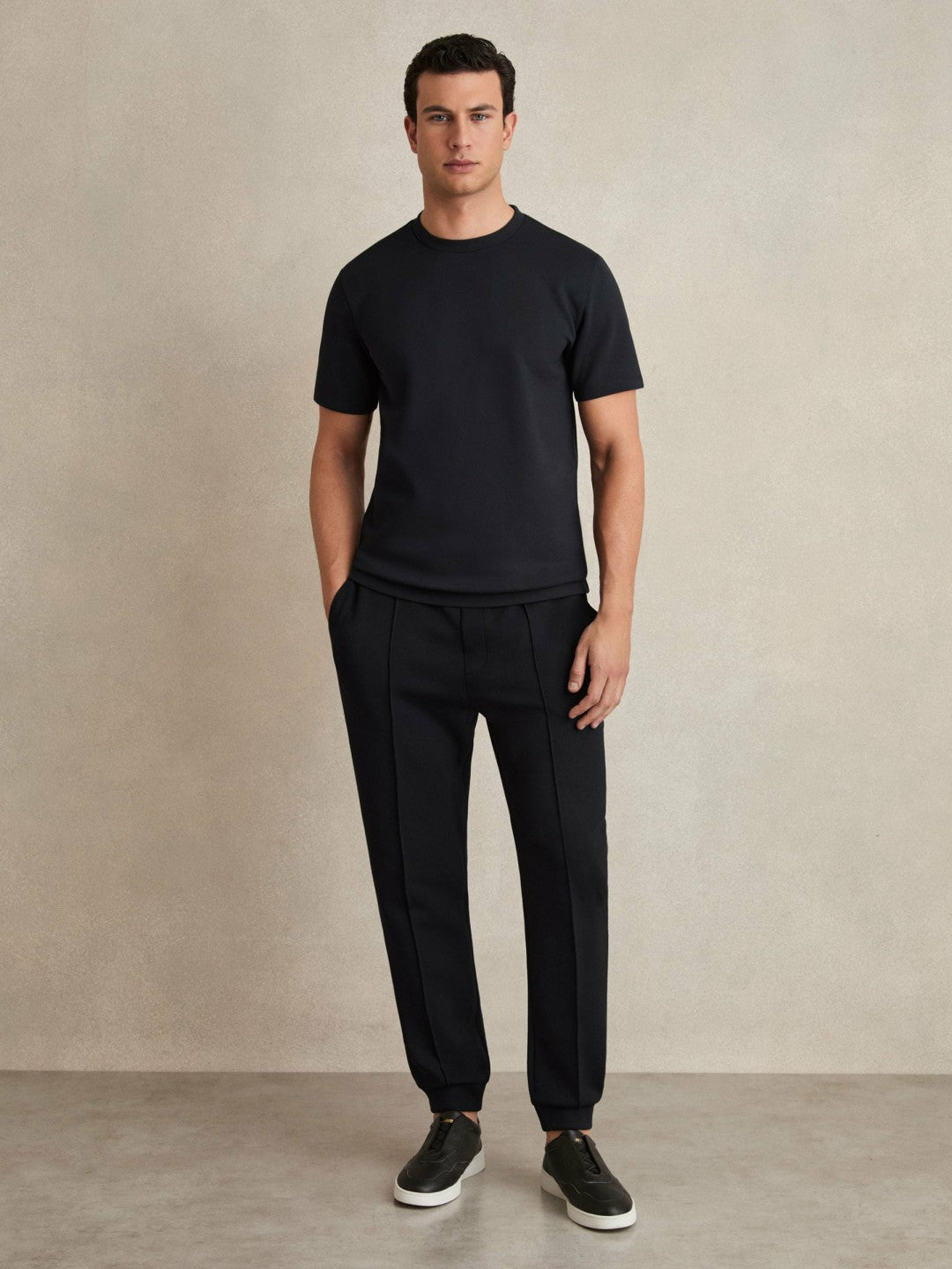 Reiss Featured - Interlock Jersey Crew Neck T-Shirt in Navy Blue