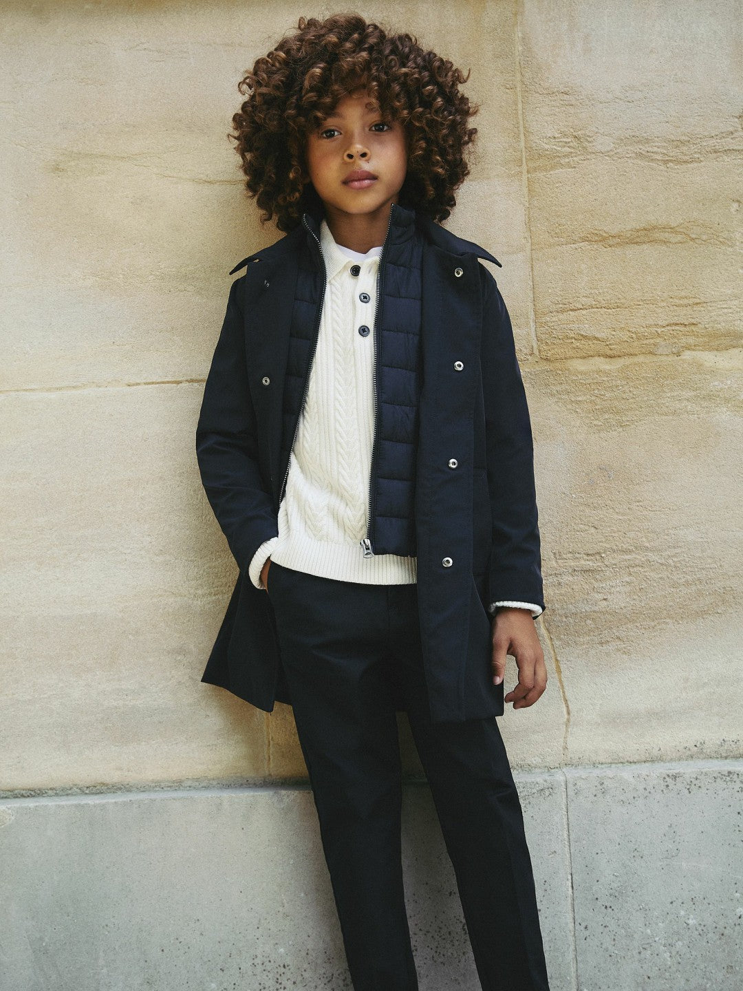Reiss Value - 9-13 yrs Gabardine Coat with Removable Gilet in Navy