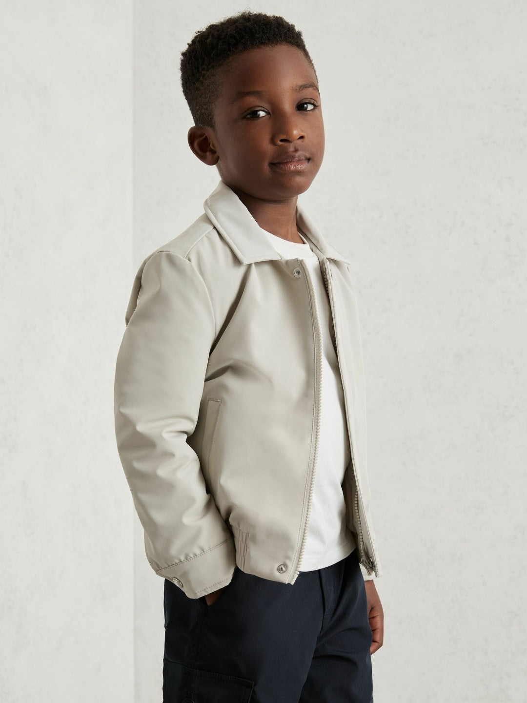 Reiss Zip-Through Harrington Jacket in Stone