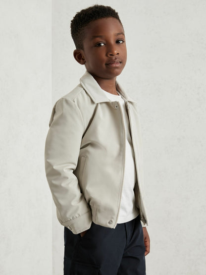 Reiss Zip-Through Harrington Jacket in Stone