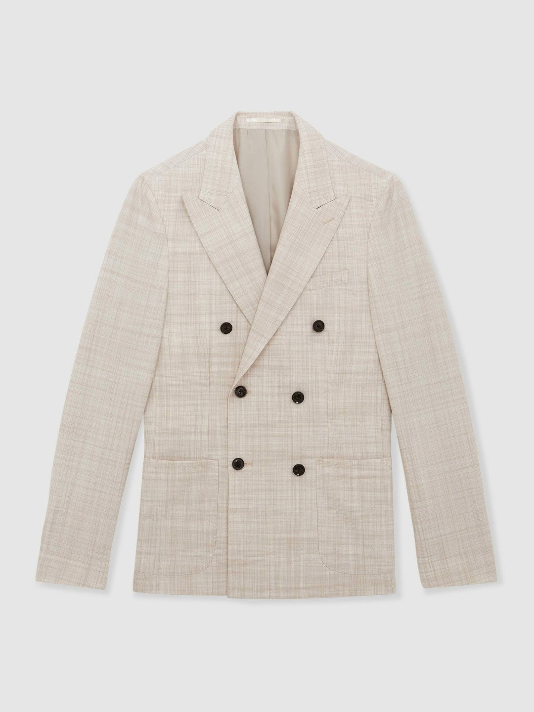 Reiss Value - Double-Breasted Check Suit Blazer Regular-Fit in Stone