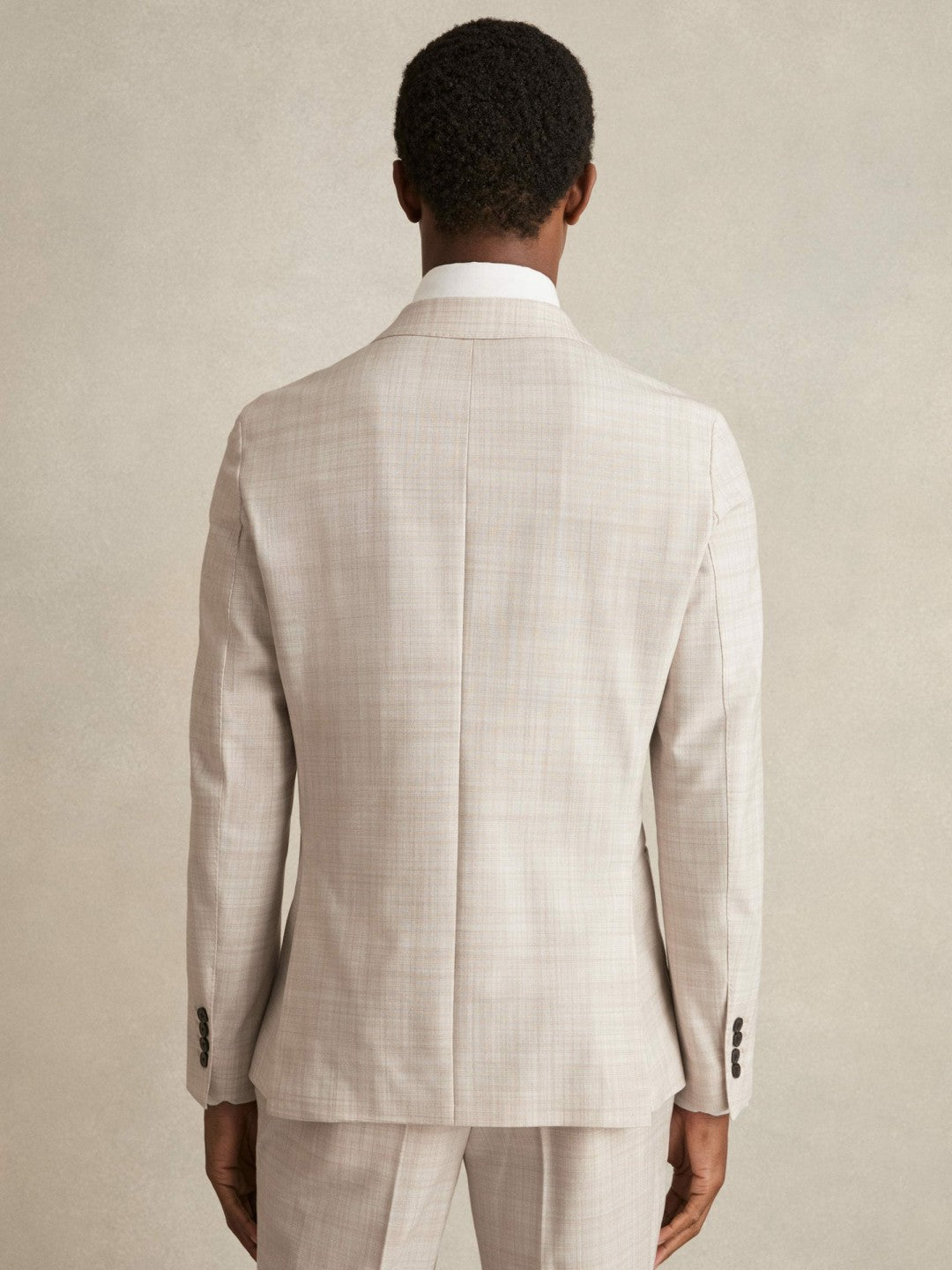 Reiss Value - Double-Breasted Check Suit Blazer Regular-Fit in Stone