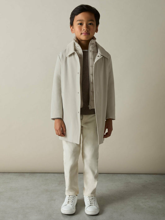 Reiss Affordable - 9-13 yrs Gabardine Coat with Removable Gilet in Stone