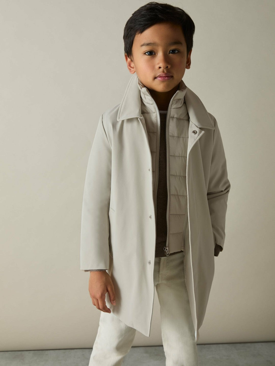 Reiss Affordable - 9-13 yrs Gabardine Coat with Removable Gilet in Stone