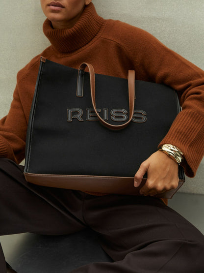 Reiss Savings - Canvas Logo Tote Bag in Black