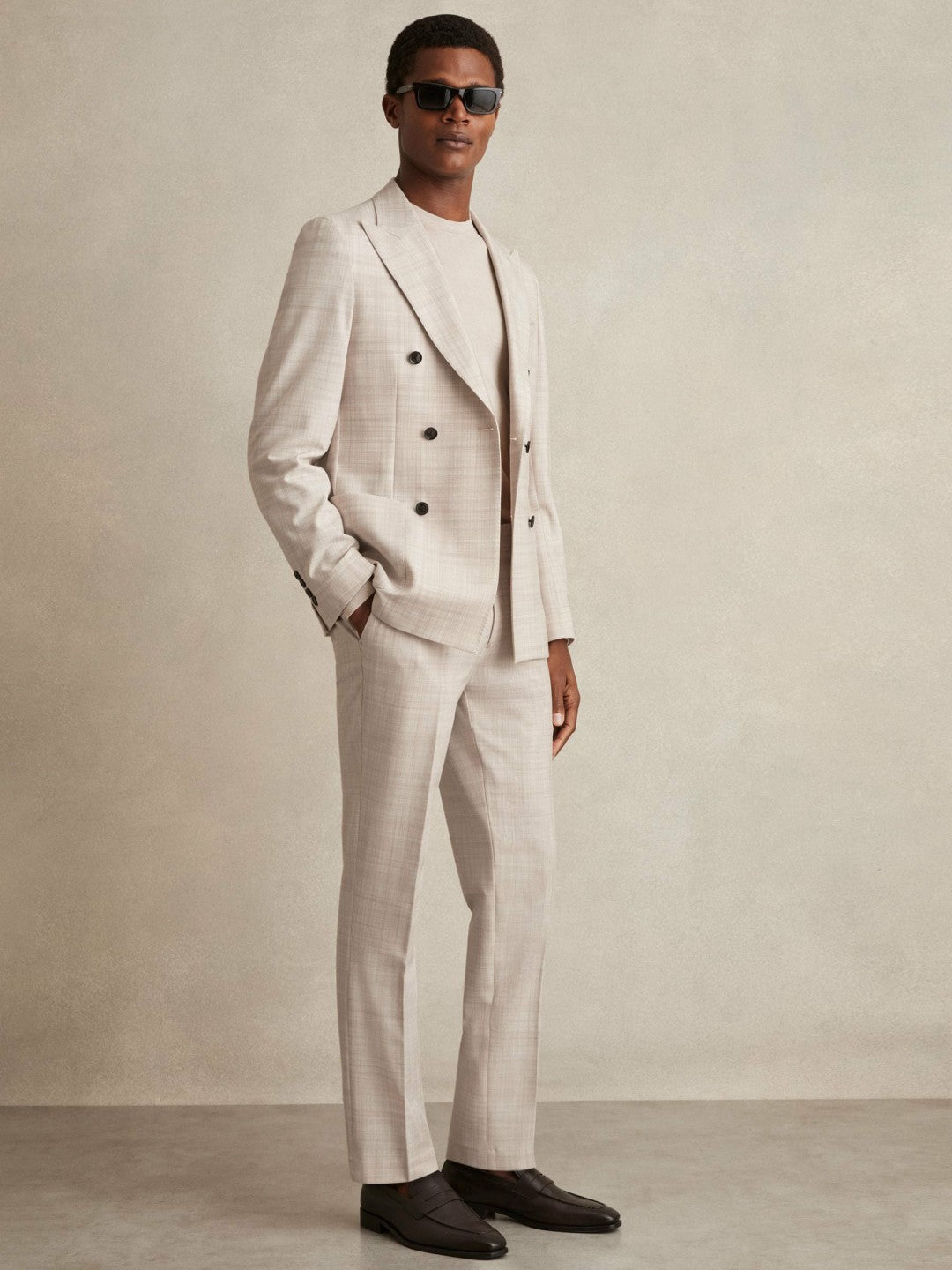 Reiss Offer - Check Regular-Fit Suit Trousers in Stone