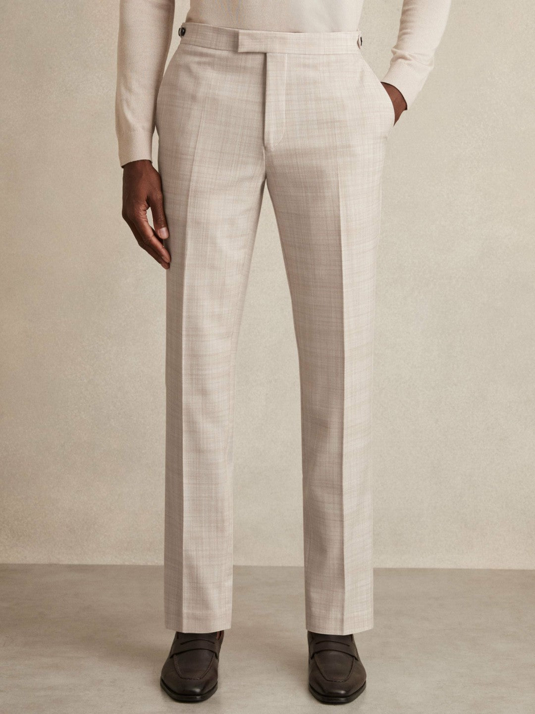Reiss Offer - Check Regular-Fit Suit Trousers in Stone