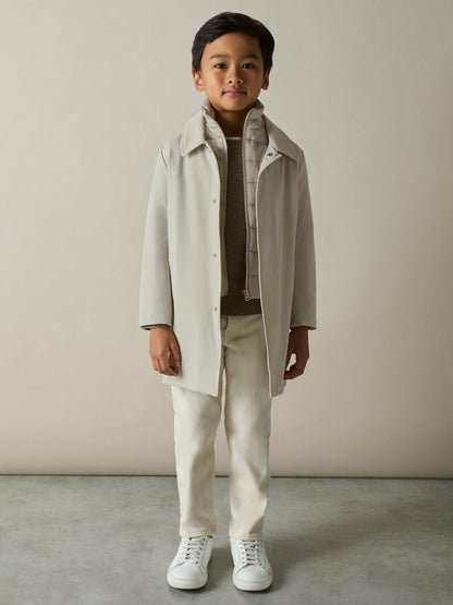 Reiss Offer - 13-14 yrs Gabardine Coat with Removable Gilet in Stone