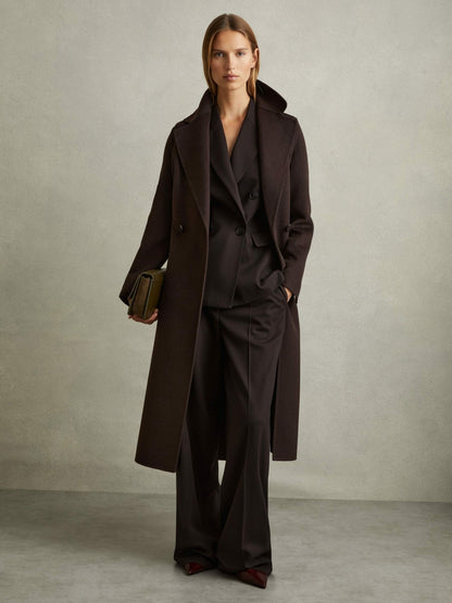 Reiss Deal - Petite Wool Blend Double Breasted Blindseam Coat in Chocolate