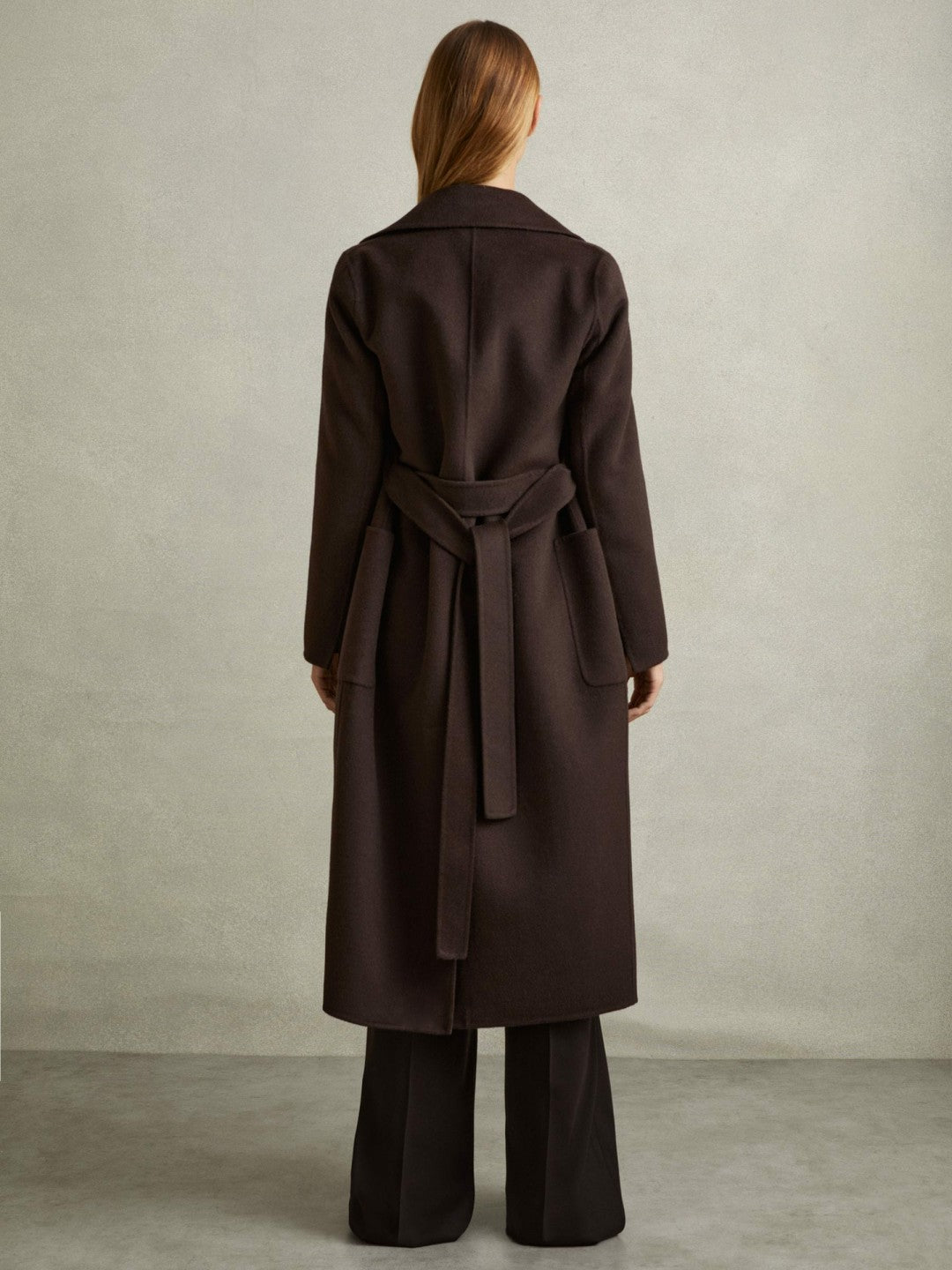 Reiss Deal - Petite Wool Blend Double Breasted Blindseam Coat in Chocolate