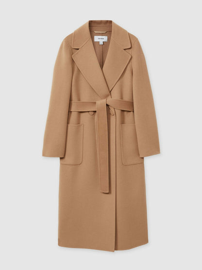 Reiss Popular Choice - Petite Wool Blend Double Breasted Blindseam Coat in Light Camel