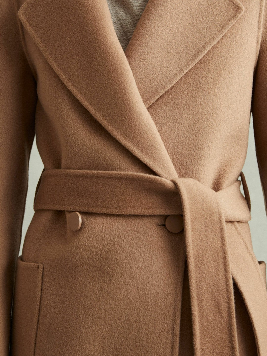 Reiss Popular Choice - Petite Wool Blend Double Breasted Blindseam Coat in Light Camel
