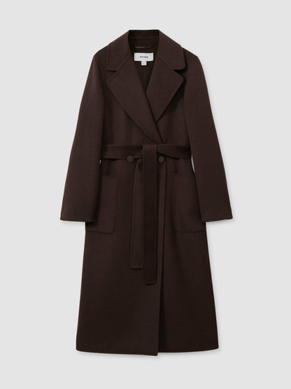 Reiss Popular Choice - Wool Blend Double Breasted Blindseam Coat in Chocolate
