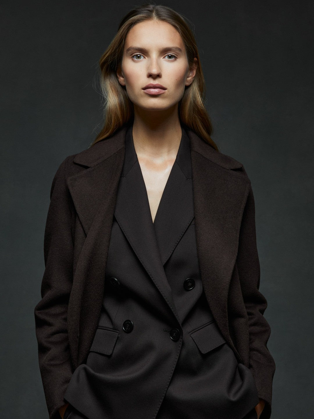 Reiss Popular Choice - Wool Blend Double Breasted Blindseam Coat in Chocolate