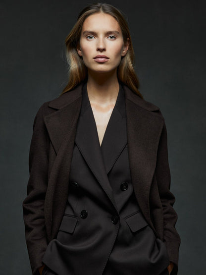 Reiss Popular Choice - Wool Blend Double Breasted Blindseam Coat in Chocolate