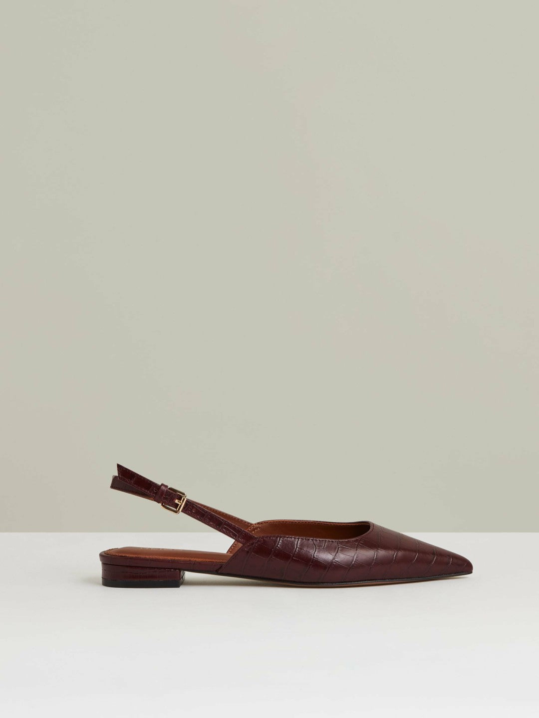 Reiss Best Seller - Leather Slingback Ballerina Pumps in Oxblood