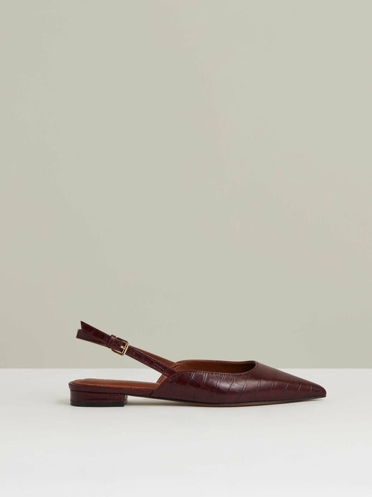 Reiss Best Seller - Leather Slingback Ballerina Pumps in Oxblood