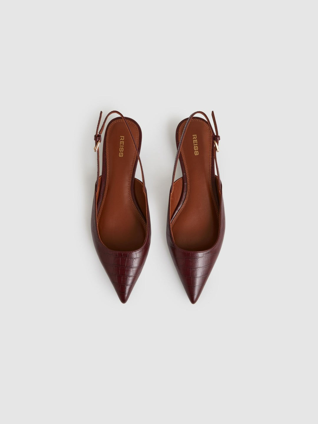Reiss Best Seller - Leather Slingback Ballerina Pumps in Oxblood