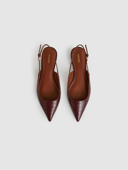 Reiss Best Seller - Leather Slingback Ballerina Pumps in Oxblood