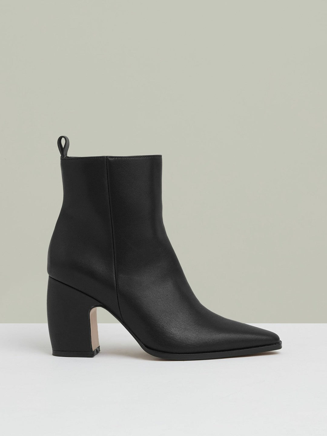 Reiss Affordable - Leather Blocked Heel Ankle Boots in Black