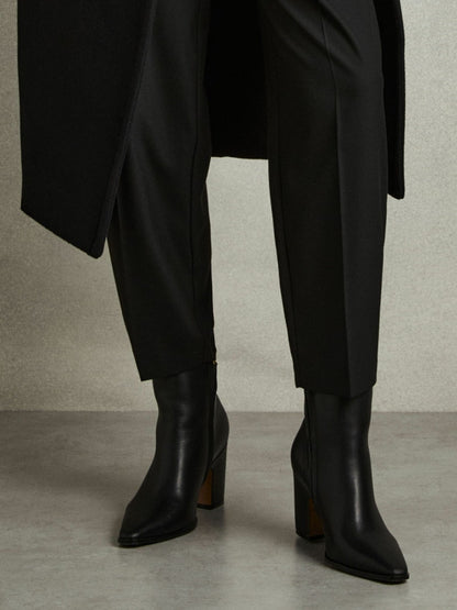 Reiss Affordable - Leather Blocked Heel Ankle Boots in Black
