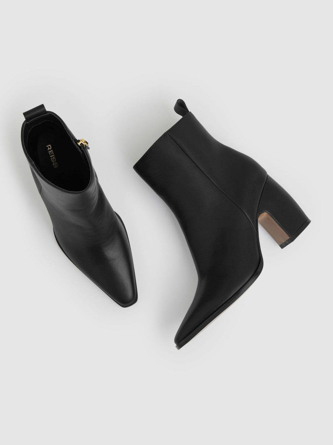 Reiss Affordable - Leather Blocked Heel Ankle Boots in Black