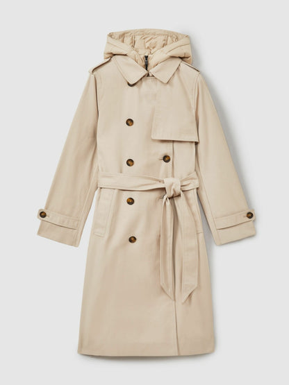 Reiss Hooded Insert Trench Coat in Stone