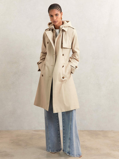 Reiss Hooded Insert Trench Coat in Stone
