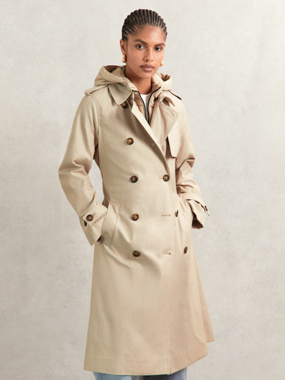 Reiss Hooded Insert Trench Coat in Stone