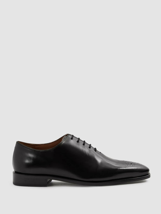 Reiss Featured - Leather Brogue Detail Lace-Up Shoes in Black