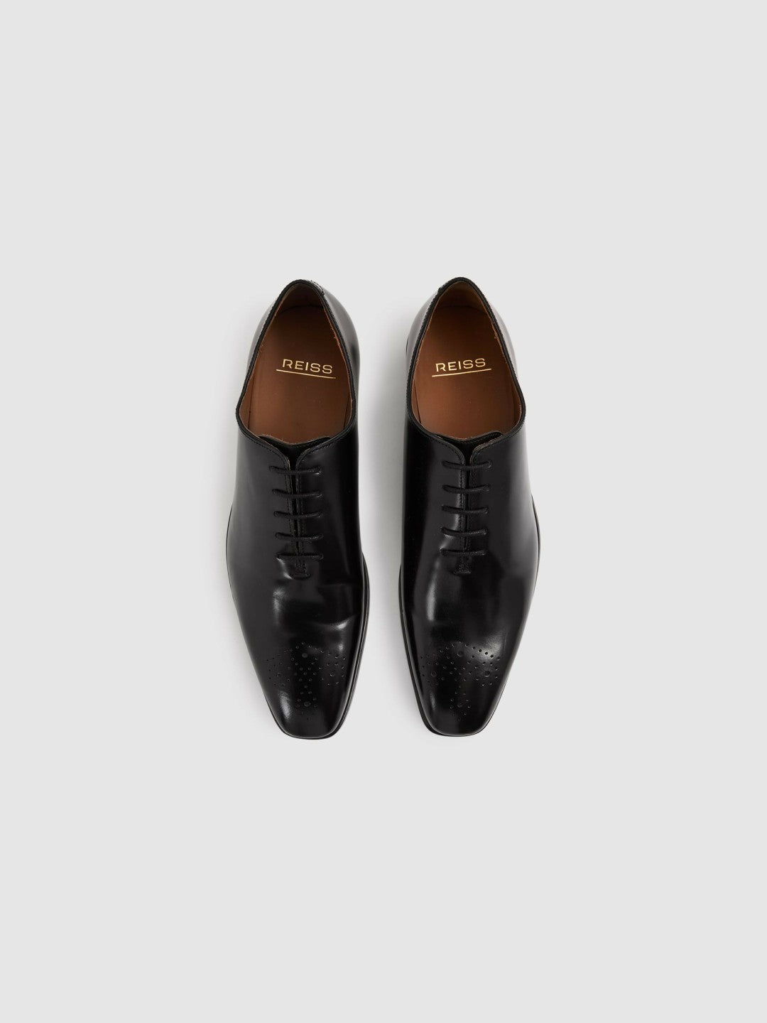Reiss Featured - Leather Brogue Detail Lace-Up Shoes in Black