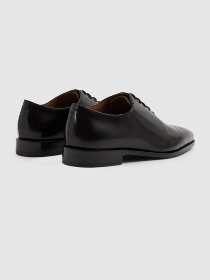 Reiss Featured - Leather Brogue Detail Lace-Up Shoes in Black