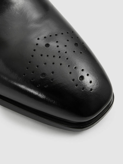 Reiss Featured - Leather Brogue Detail Lace-Up Shoes in Black