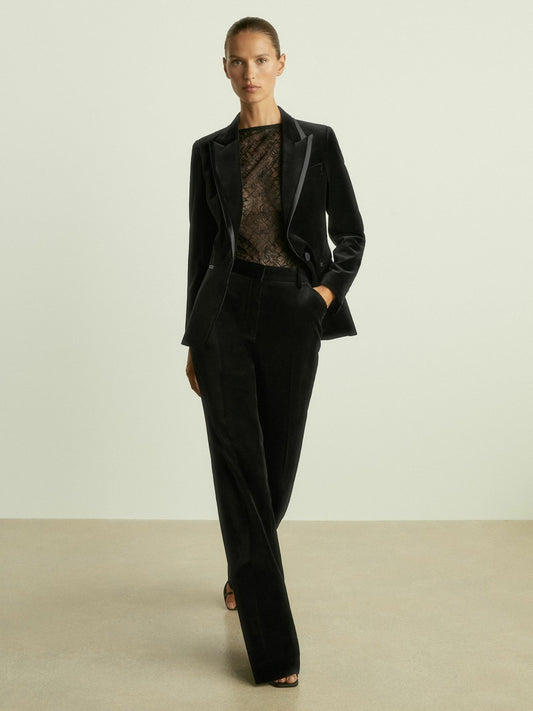 Reiss Featured - Velvet Flared Suit Trousers in Black