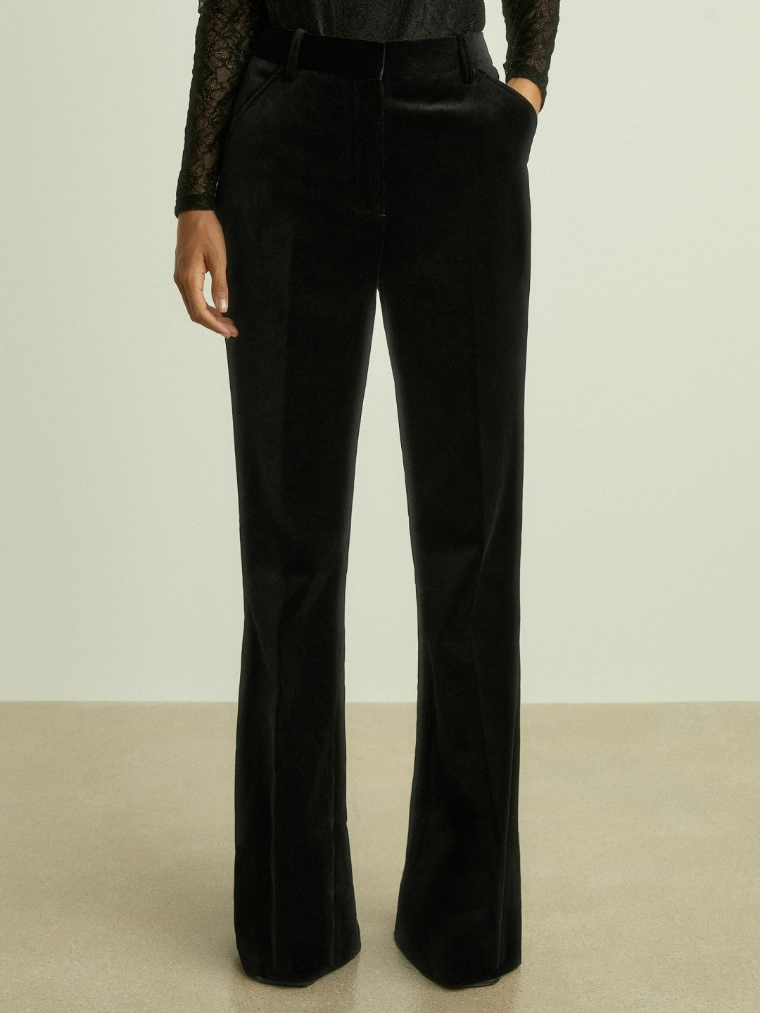 Reiss Featured - Velvet Flared Suit Trousers in Black