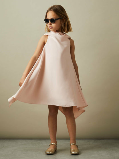 Reiss Deal - 9-13 yrs High-Neck Drape Back Dress in Pink