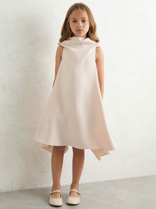 Reiss Featured - 3-9 yrs High-Neck Drape Back Dress in Pink