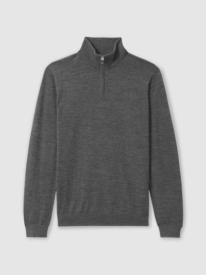 Reiss Value - Merino Wool Half-Zip Jumper in Derby Grey Marl